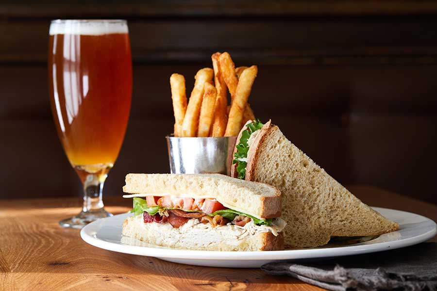 club sandwich and beer
